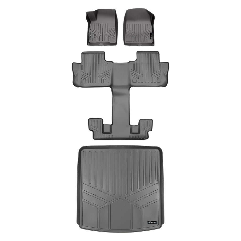 SMARTLINER Floor Mats 3 Rows and Cargo Liner Behind 2nd Row Set Grey Compatible With 2017-2021 GMC Acadia with 2nd Row Bucket Seats (SA2230/B2230/D2230)