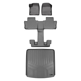 SMARTLINER Floor Mats 3 Rows and Cargo Liner Behind 2nd Row Set Grey Compatible With 2017-2021 GMC Acadia with 2nd Row Bucket Seats (SA2230/B2230/D2230)