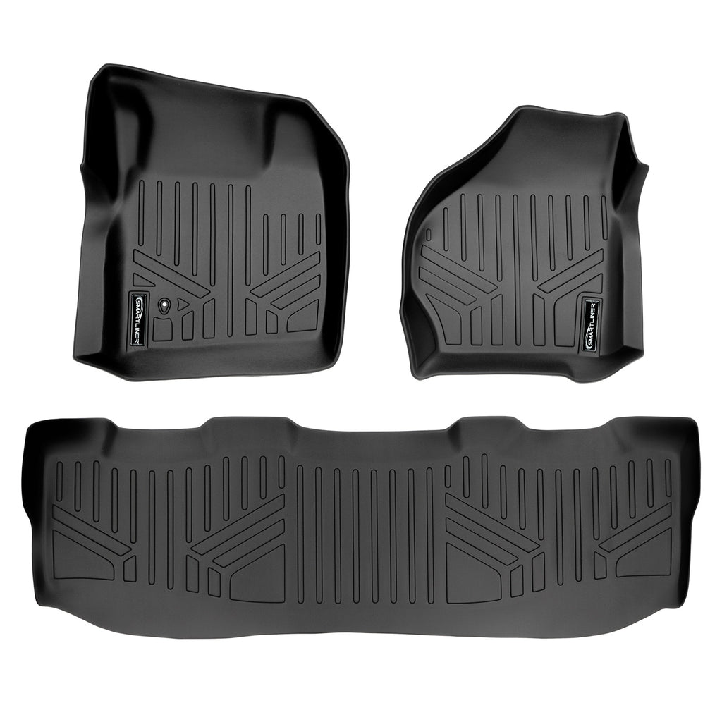 SMARTLINER Custom Fit Floor Mats 2 Row Liner Set Black Compatible With 1999-2007 Ford F-250 / F-350 / F-450 Super Duty Crew Cab (SA0176/B0176)