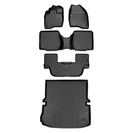 SMARTLINER Floor Mats 3 Rows and Cargo Liner Behind 2nd Row Set Black Compatible With 2015-2016 Ford Explorer with 2nd Row Center Console (SA0161/B0109/C0082/D0082)