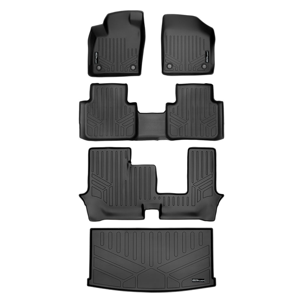 SMARTLINER All Weather Floor Mats and Cargo Liner Behind 3rd Row Set Black Compatible With 2018-2022 Atlas with 2nd Row Bench Seat (SA0300/B0300/C0300/E0300)