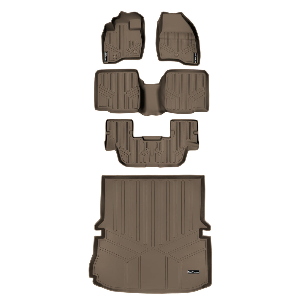 SMARTLINER Floor Mats 3 Rows and Cargo Liner Behind 2nd Row Set Tan Compatible With 2011-2014 Explorer without 2nd Row Center Console (SA1082/B1082/C1082/D1082)