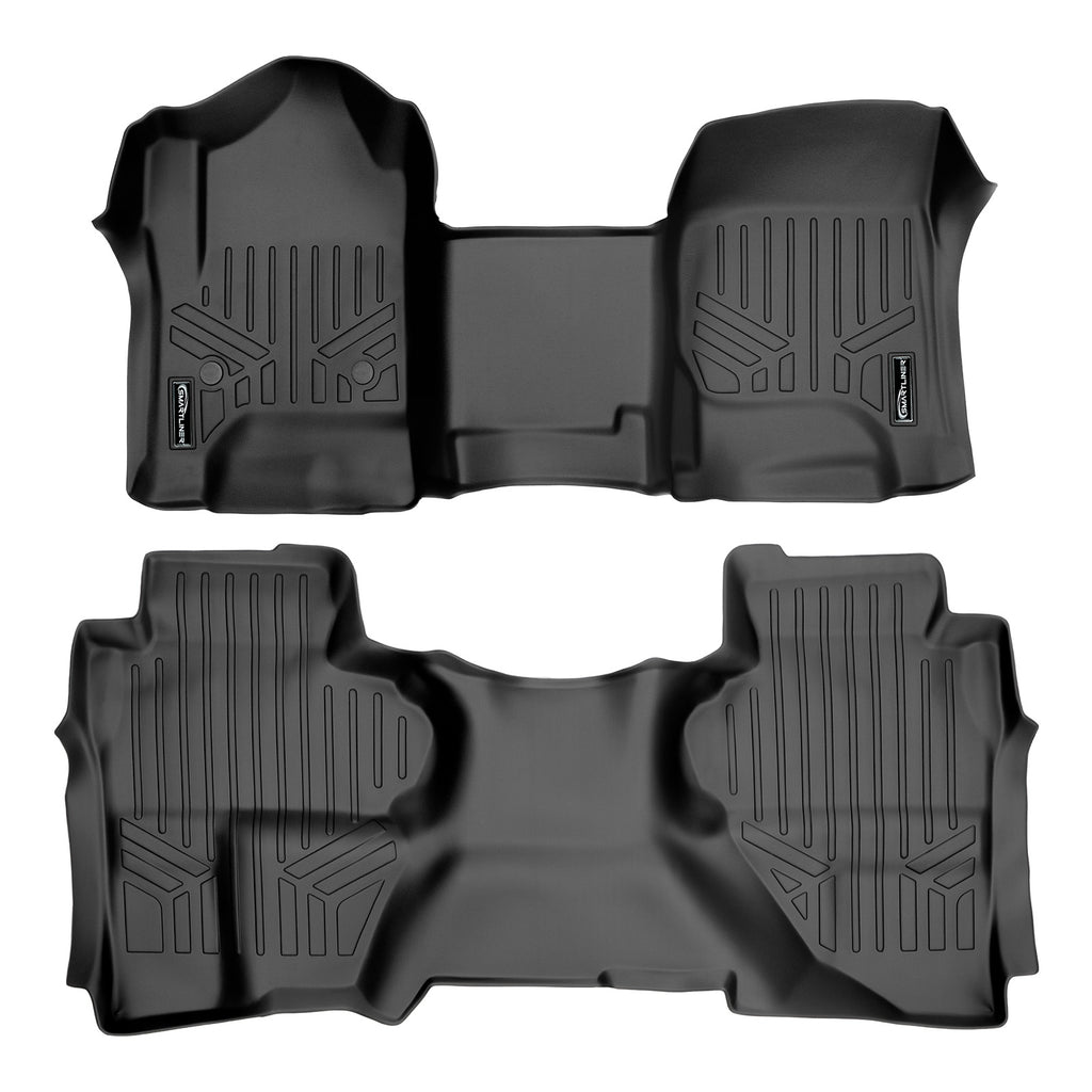 SMARTLINER Custom Floor Mats 2 Row Liner Set Black Compatible With Double Cab 2014-2018 Silverado/Sierra 1500 - 2015-2019 2500/3500 HD (SA0226/B0148)