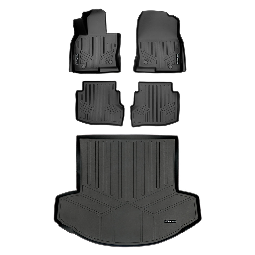 SMARTLINER Custom Fit All Weather Protection Black 2 Row Floor Liners & Cargo Liner behind the 2nd Row Seats Compatible With 2016-2023 Mazda CX-9 (SA0257/B0523/D0257)