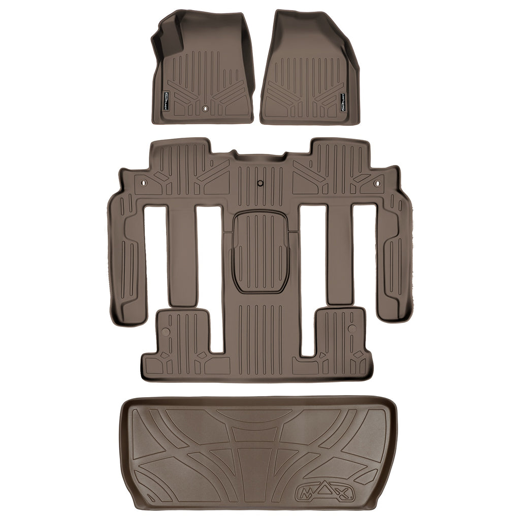 SMARTLINER Custom Floor Mats 3 Rows and Cargo Liner Behind 3rd Row Set Tan Compatible With Traverse / Enclave with 2nd Row Bucket Seats (SA1043/B1044/D1044)