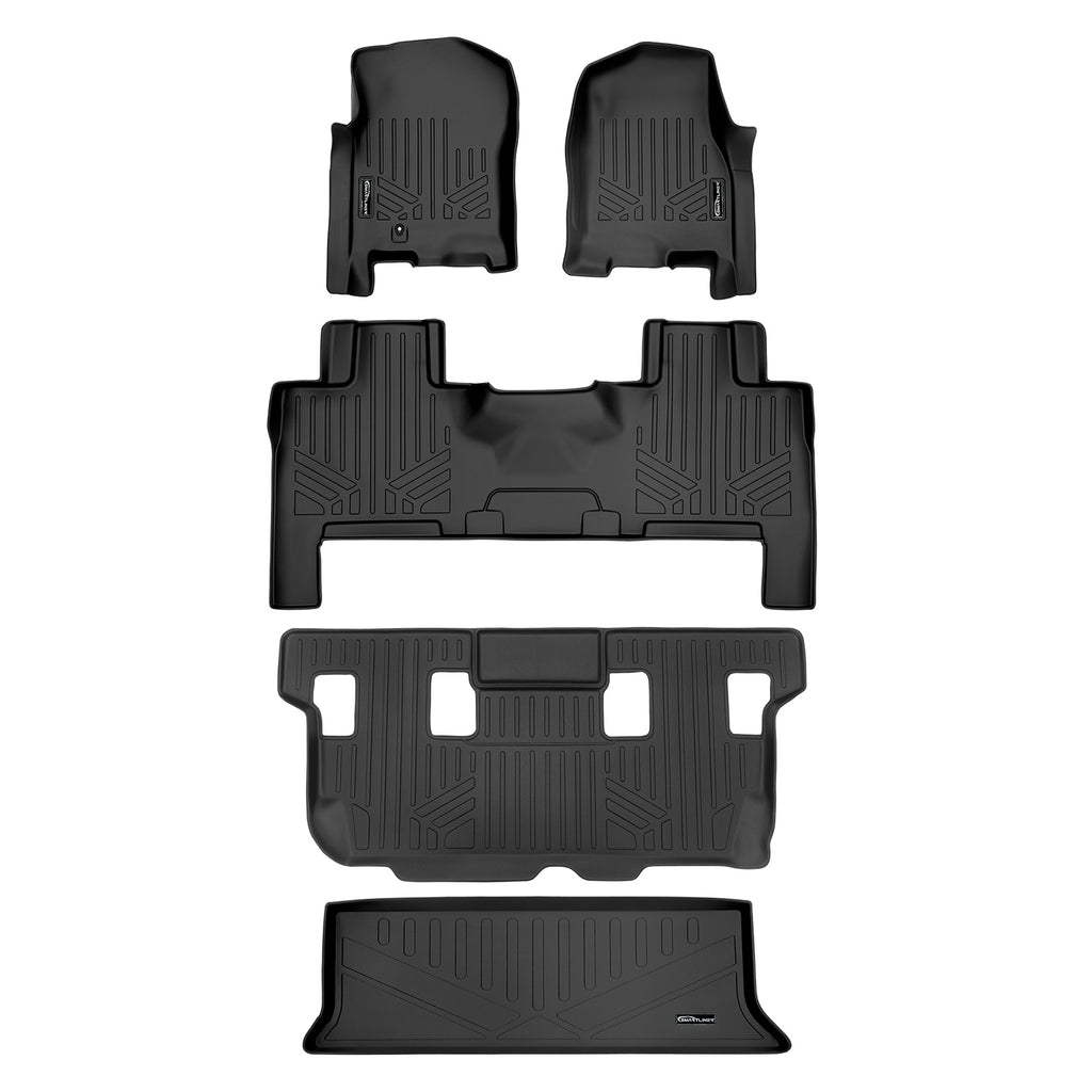 SMARTLINER Floor Mats and Cargo Liner Behind 3rd Row Set Compatible With 2007-10 Expedition/Navigator with 2nd Row Bench Seat or Console (SA0346/B0183/C0183/E0183)