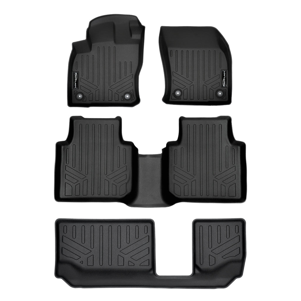 SMARTLINER Custom Fit Floor Mats 3 Row Liner Set Black Compatible With 2018-2021 Volkswagen Tiguan with 3rd Row Seats - 7 Passenger Model (SA0270/B0270/C0431)