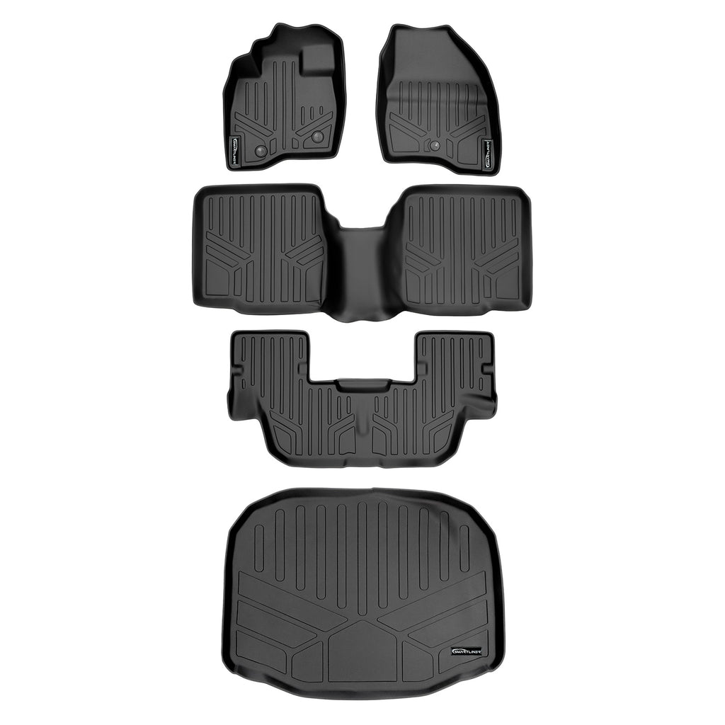 SMARTLINER Custom Fit Floor Mats 3 Rows and Cargo Liner Set Black Compatible With 2017-2019 Ford Explorer without 2nd Row Center Console (SA0245/B0082/C0082/E0082)