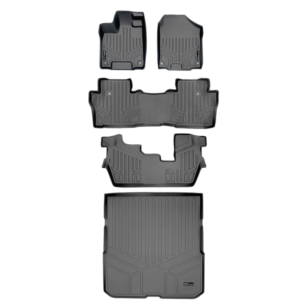 SMARTLINER Custom Fit Floor Mats 3 Rows and Cargo Liner Behind 2nd Row Set Grey Compatible With 2016-2022 Honda Pilot 8 Passenger Model (SA2200/B2200/C2200/D2200)