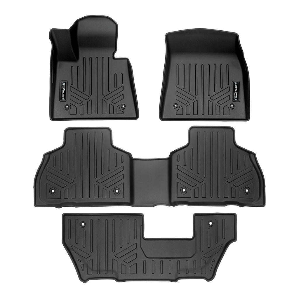 SMARTLINER All Weather Custom Fit Floor Mats 3 Row Liner Set Black Compatible With 2019-2025 BMW X7 With 2nd Row Bench Seat Only (SA0420/B0489/C0489)