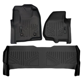 SMARTLINER Floor Mats Liner Set Black Compatible With 2011-2012 F-250/F-350/F-450 Super Duty Crew Cab with Depressed Drivers Side Pedal (SA0042/B0042)