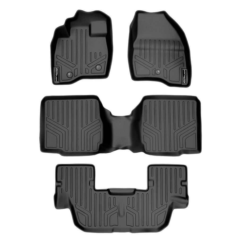 SMARTLINER Custom Fit Floor Mats 3 Row Liner Set Black Compatible With 2011-2014 Ford Explorer with 2nd Row Center Console (SA0082/B0109/C0082)