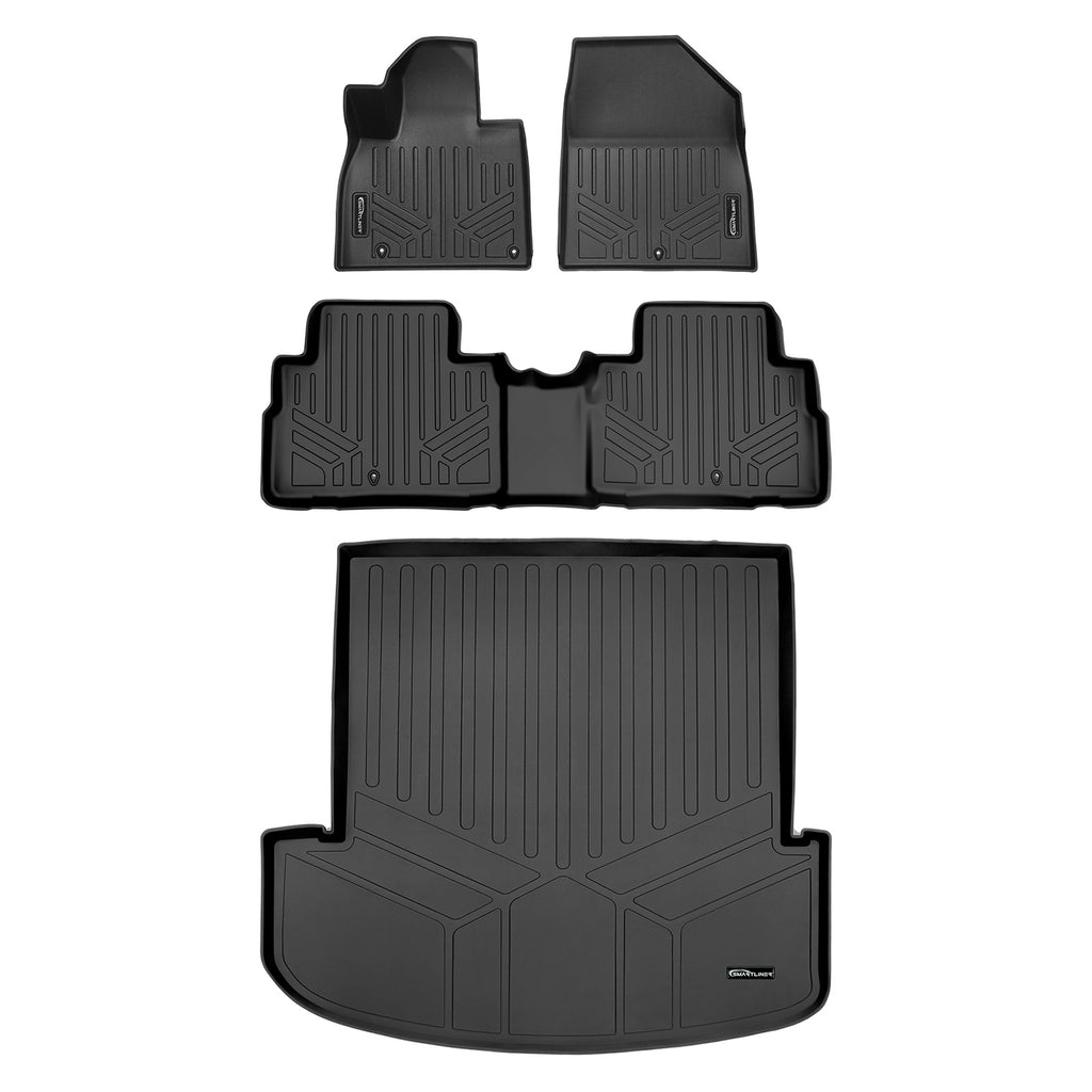 SMARTLINER All Weather Custom Fit Black 2 Row & Cargo Liner Behind the 2nd Row Floor Mat Liner Set Compatible With 2020-2023 Kia Telluride with 2nd Row Bench or Bucket Seats With Center Console (SA0417/B0417/D0417)