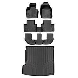 SMARTLINER Floor Mats 3 Rows and Cargo Liner Behind 2nd Row Set Black Compatible With 2016-2023 Volvo XC90 (SA0223/B0611/C0223/D0223)