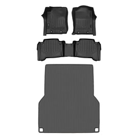 SMARTLINER Floor Mats 2 Rows and Truck Bed Liner Set Black Compatible With 2012-2015 Toyota Tacoma Double Cab (SA0107/B0033/K0207)