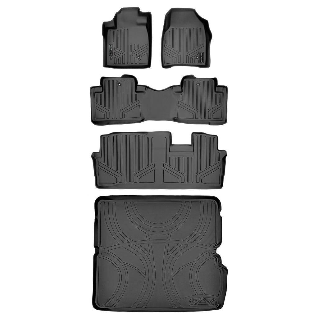 SMARTLINER Custom Fit Floor Mats 3 Rows and Cargo Liner Behind 2nd Row Set Black Compatible With 2009-2015 Honda Pilot (SA0036/B0036/C0036/D0036)