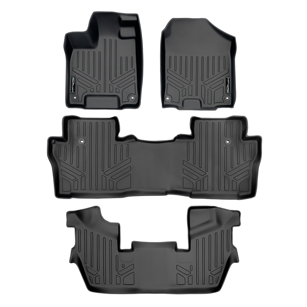 SMARTLINER Custom Fit Floor Mats 3 Row Liner Set Black Compatible With 2016-2022 Honda Pilot 7 Passenger Model (SA0200/B0200/C0219)