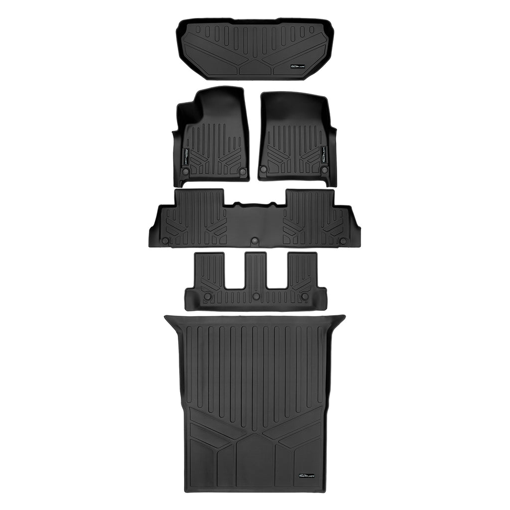 SMARTLINER All Weather Custom Fit Black 3 Row, Cargo Liner Behind the 2nd Row & Front Trunk Liner Floor Liner Set Compatible With 2022-2024 Rivian R1S SUV (SA0615/B0698/C0698/D0698/F0615)