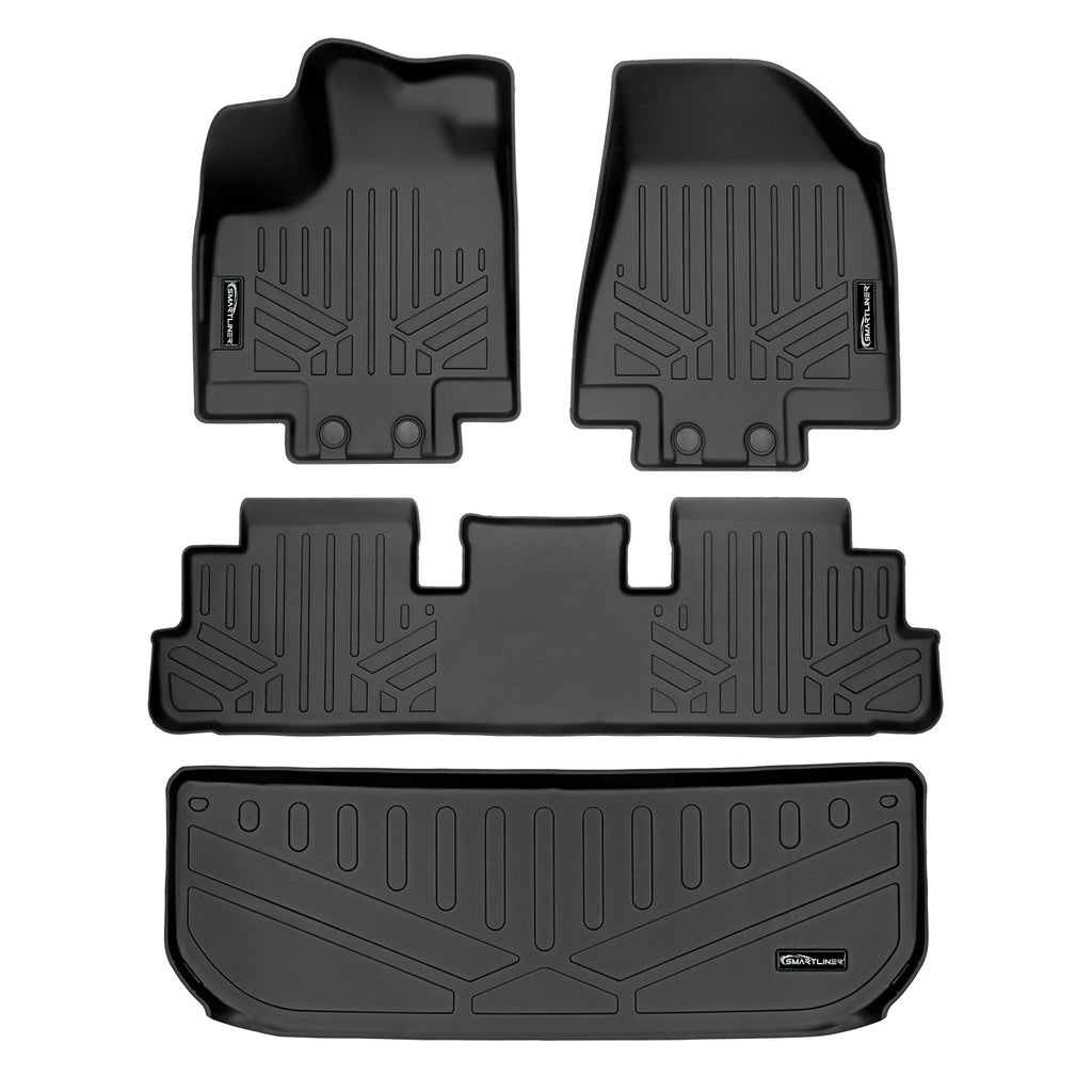 SMARTLINER Custom Fit Floor Mats 2 Rows and Cargo Liner Behind 3rd Row Set Black Compatible With 2022-2023 Infiniti QX60 (SA0567/B0567/E0579)