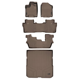 SMARTLINER Custom Fit Floor Mats 3 Rows and Cargo Liner Behind 2nd Row Set Tan Compatible With 2016-2022 Honda Pilot 8 Passenger Model (SA1200/B1200/C1200/D1200)