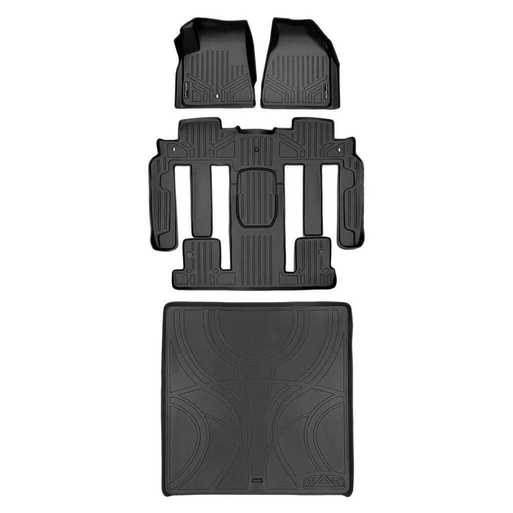 SMARTLINER Floor Mats 3 Rows and Cargo Liner Behind 2nd Row Set Black Compatible With GMC Acadia/Saturn Outlook with 2nd Row Bucket Seats (SA0043/B0044/D0162)