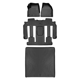 SMARTLINER Floor Mats 3 Rows and Cargo Liner Behind 2nd Row Set Black Compatible With GMC Acadia/Saturn Outlook with 2nd Row Bucket Seats (SA0043/B0044/D0162)