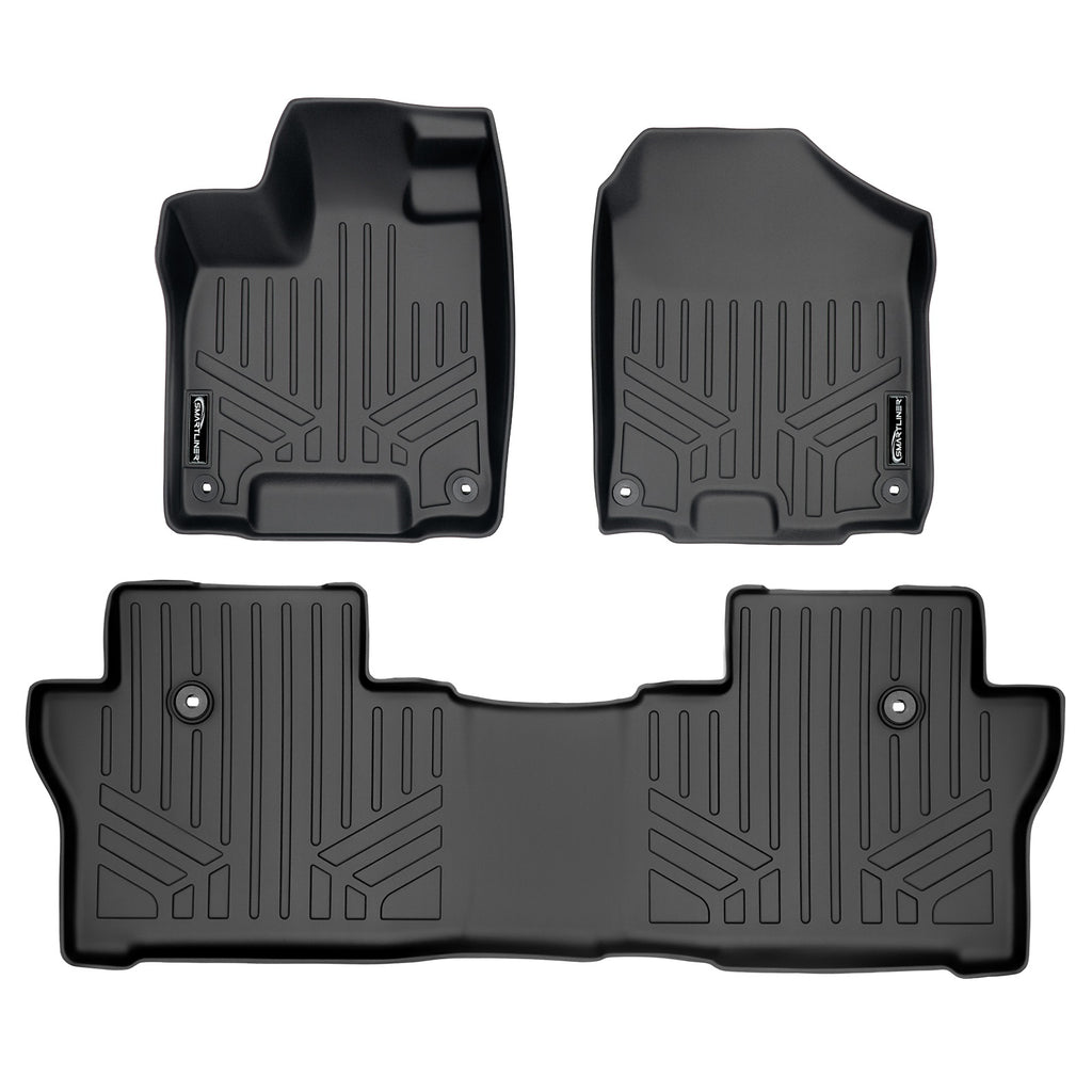 SMARTLINER Custom Fit Floor Mats 2 Row Liner Set Black Compatible With 2019-2025 Honda Passport (SA0422/B0422)