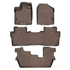 SMARTLINER Custom Fit Floor Mats 3 Row Liner Set Tan Compatible With 2016-2022 Honda Pilot 8 Passenger Model (SA1200/B1200/C1200)