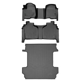 SMARTLINER Floor Mats 2 Rows & Truck Bed Mat Set Compatible With 2019-2021 1500 Silverado/Sierra Crew Cab with 1st Row Bench Seat (SA0401/B0400/K0400)