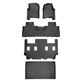 SMARTLINER Floor Mats and Cargo Liner Set Black Compatible With 2007-2010 Expedition EL / Navigator L with 2nd Row Bucket Seats (SA0346/B0303/C0186/E0185)