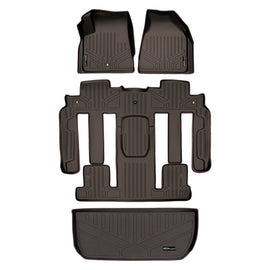 SMARTLINER Custom Floor Mats 3 Rows and Cargo Liner Behind 3rd Row Set Cocoa Compatible With Traverse / Enclave with 2nd Row Bucket Seats (SA3043/B3044/D3044)