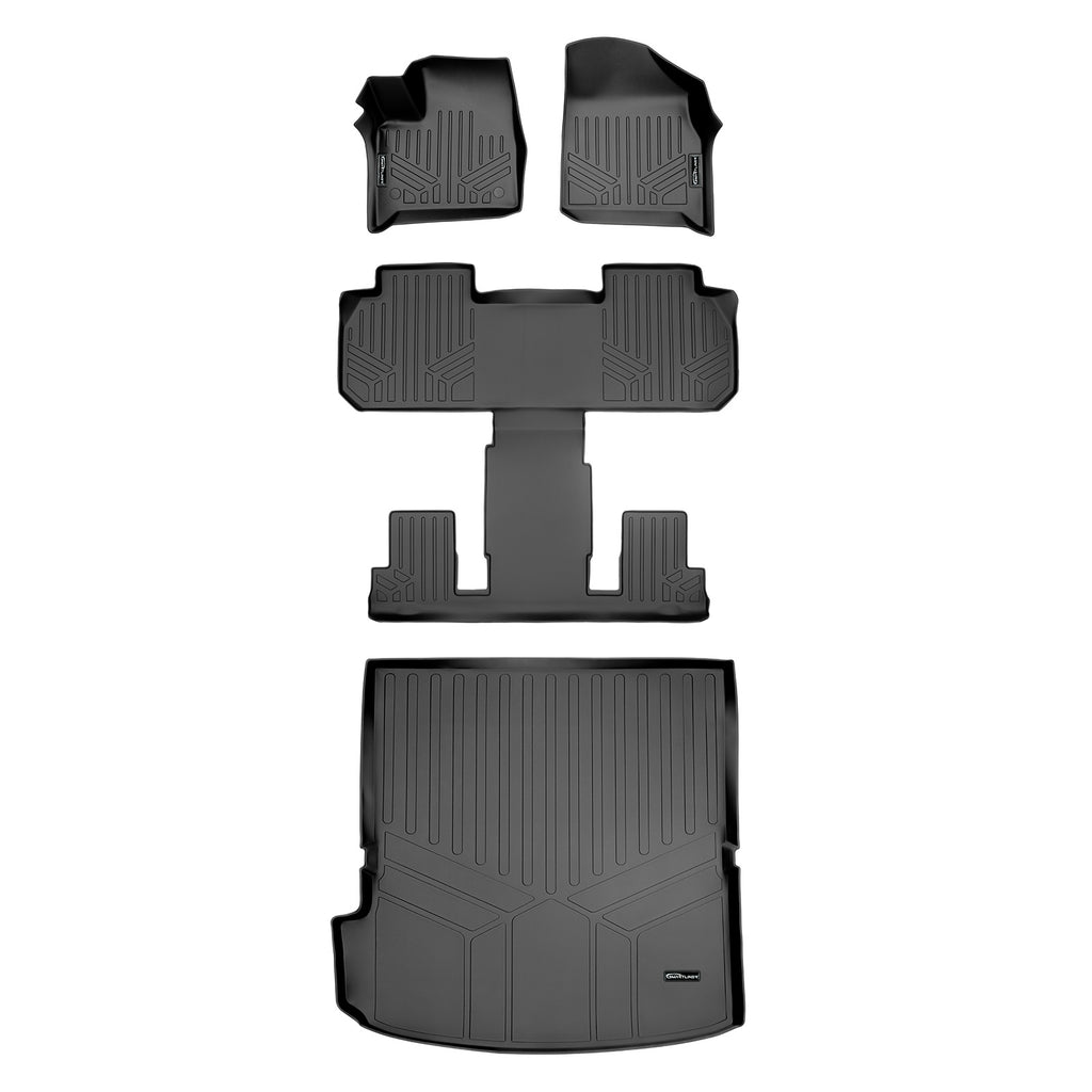 SMARTLINER Floor Mats 3 Rows and Cargo Liner Behind 2nd Row Set Compatible With 2018-2022 Chevrolet Traverse with 2nd Row Bucket Seats (SA0343/B0345/D0343)