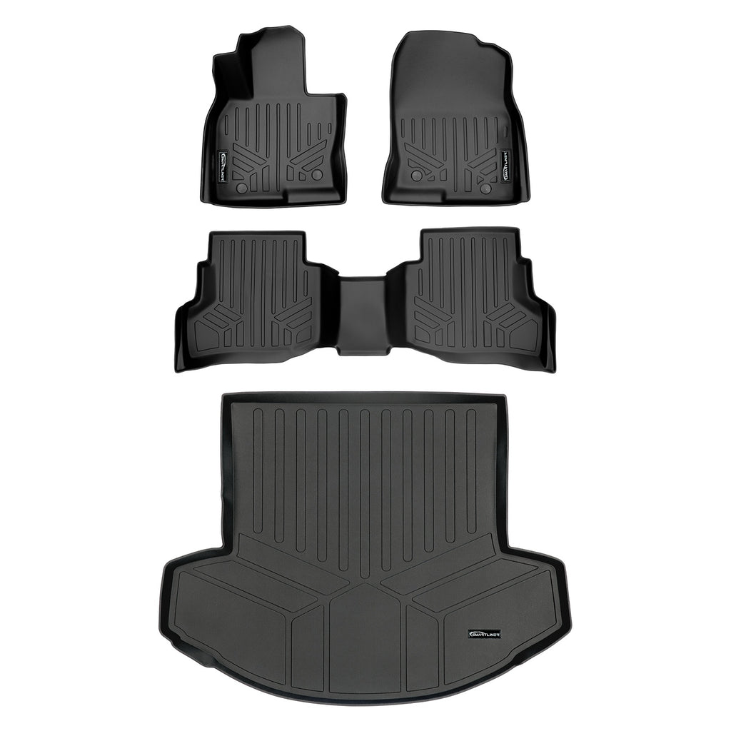 SMARTLINER Custom Fit All Weather Protection Black 2 Row Floor Liners & Cargo Liner behind the 2nd Row Seats Compatible With 2016-2023 Mazda CX-9 (SA0257/B0257/D0257)