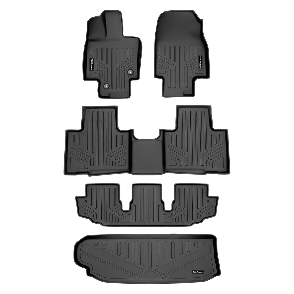 SMARTLINER Floor Mats 3 Rows & Cargo Liner Behind 3rd Row Set Black Compatible With 2020-2022 Highlander 2nd Row Bench or Bucket Seats (SA0500/B0500/C0500/E0500)