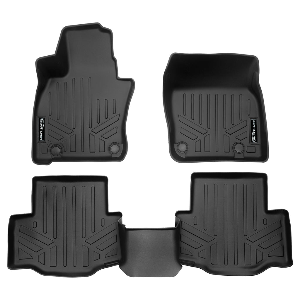 SMARTLINER Custom Fit All Weather Protection Black 2 Row Floor Mat Liner Set Compatible With 2024 Mazda CX-90 Hybrid/ Plug-In Hybrid (SA0716/B0716)