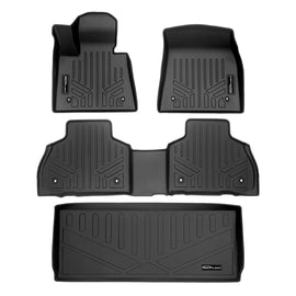 SMARTLINER Custom Floor Mats 2 Rows and Cargo Liner Behind 3rd Row Set Black Compatible With 2019-2025 BMW X7 W/ 2nd Row Bench Seat Only (SA0420/B0489/E0489)