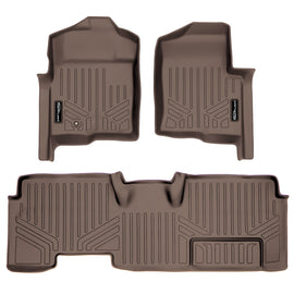 SMARTLINER Custom Fit Floor Mats 2 Row Liner Set Tan Compatible With 2009-2010 Ford F-150 SuperCab with Flow-Through Center Console (SA1017/B1027)
