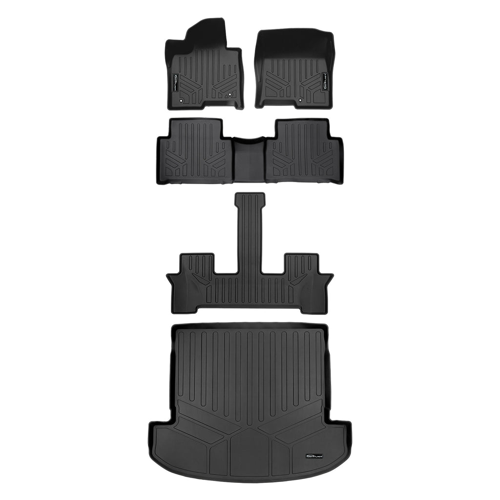 SMARTLINER Custom Fit 3 Row Floor Mats & Cargo Liner Behind 2nd Row Set Compatible With 2021-2023 Kia Sorento Hybrid (SA0608/B0608/C0548/D0547)