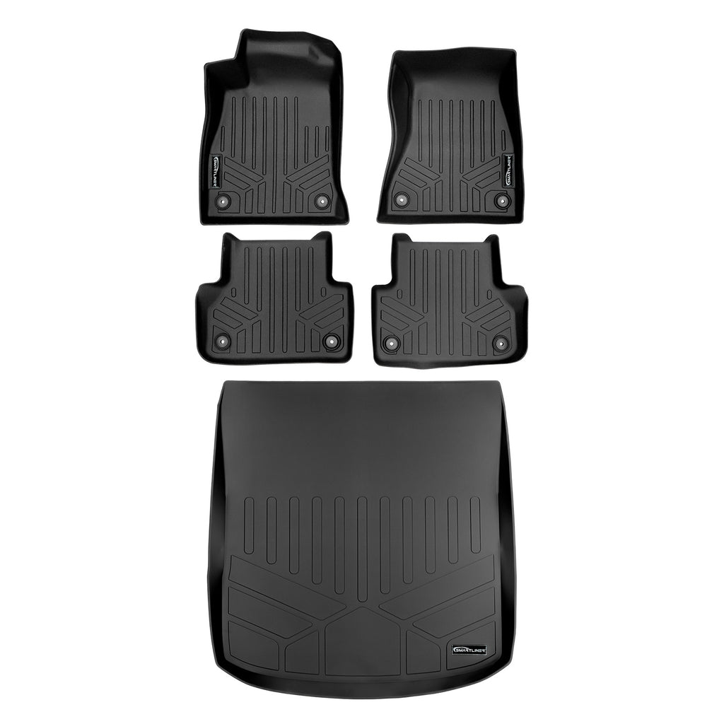 SMARTLINER Custom Fit All Weather Protection Black 2 Row Floor Liners & Cargo Liner behind the 2nd Row Seats Compatible With 2019-2024 Audi RS 5 (SA0313/B0313/D0313-N4)
