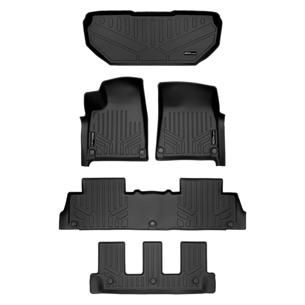 SMARTLINER All Weather Custom Fit Black 3 Row Floor Mat Liner & Front Trunk Liner Set Compatible With 2022-2024 Rivian R1S SUV (SA0615/B0698/C0698/F0615)