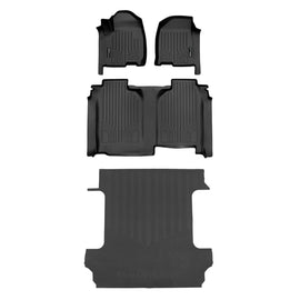 SMARTLINER Custom Floor Mats 2 Row & Truck Bed Liner Set Compatible with Vinyl Floor 2019-24 Silverado/Sierra 1500 Crew Cab with 1st Row Bench (SA0457/B0457/J0400)