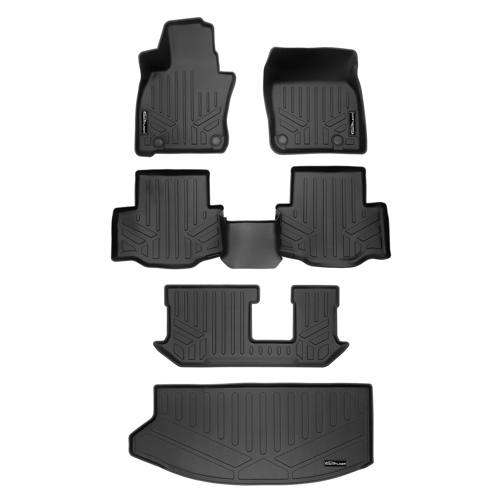 SMARTLINER Custom Fit All Weather Protection 3 Rows & Cargo Liner Behind 3rd Row Set Compatible With 2024 Mazda CX-90 Hybrid/ Plug-In Hybrid (SA0716/B0716/C0717/E0716)