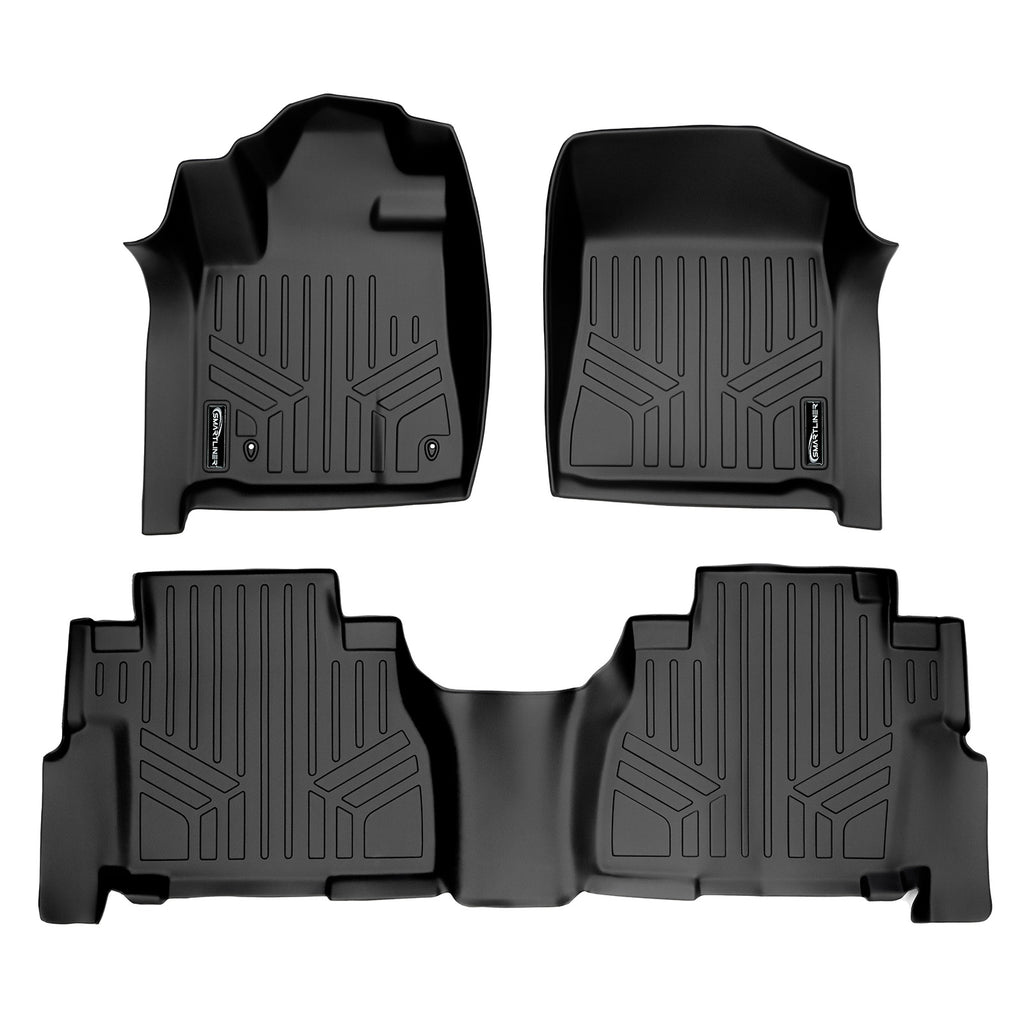 SMARTLINER Custom Fit Floor Mats 2 Row Liner Set Black Compatible With 2008-2011 Toyota Sequoia with Bench Seats (SA0272/B0272)