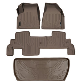 SMARTLINER Custom Fit Floor Mats 2 Rows and Cargo Liner Behind 3rd Row Set Tan Compatible With Traverse / Enclave with 2nd Row Bench Seat (SA1043/B1043/D1044)