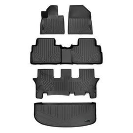 SMARTLINER All Weather Custom Fit Black 3 Row & Cargo Liner Behind the 3rd Row Floor Mat Liner Set Compatible With 2020-2023 Kia Telluride with 2nd Row Bench or Bucket Seats With Center Console (SA0417/B0417/C0417/E0417)