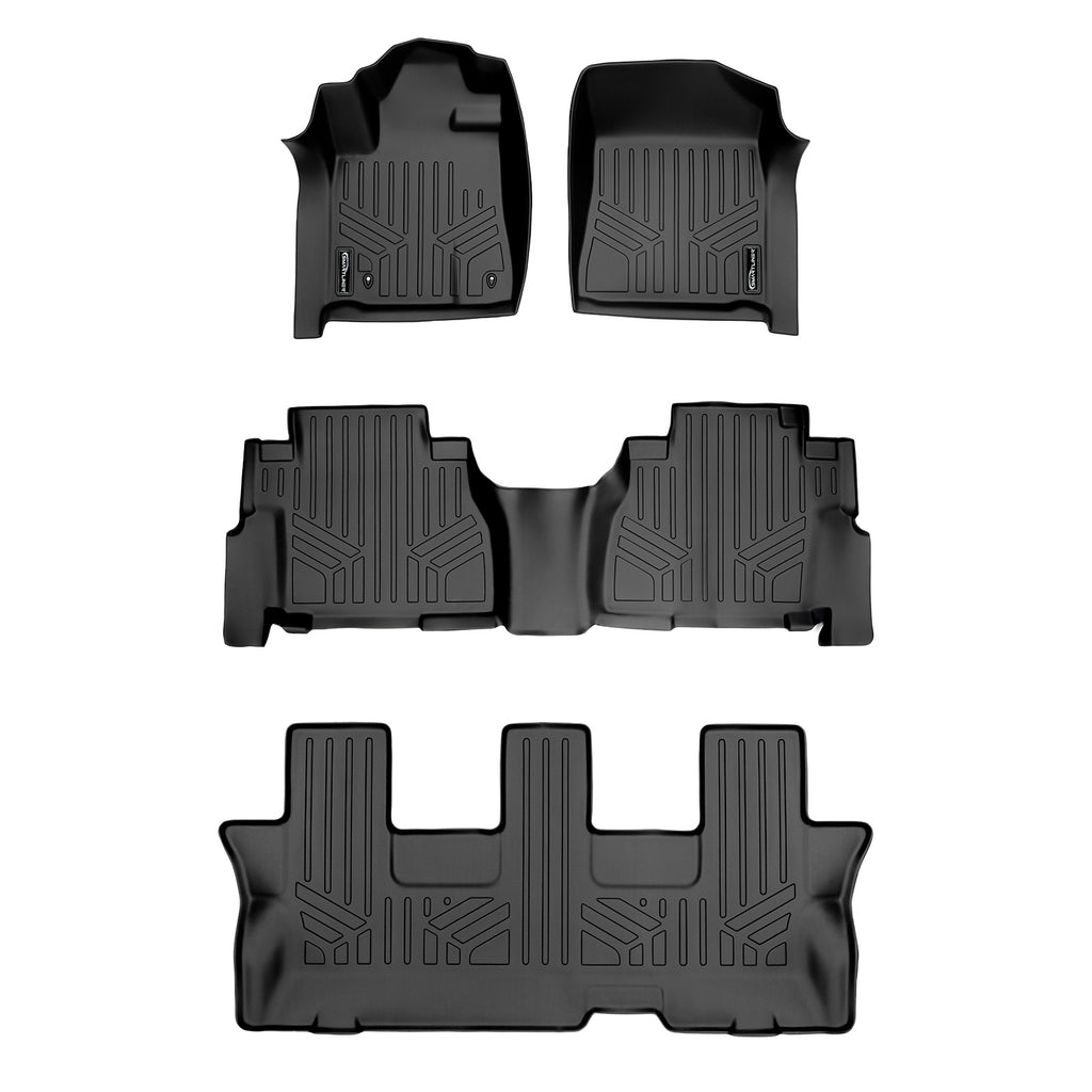 SMARTLINER Custom Fit Floor Mats 3 Row Liner Set Black Compatible With 2008-2011 Toyota Sequoia with Bench Seats (SA0272/B0272/C0272)