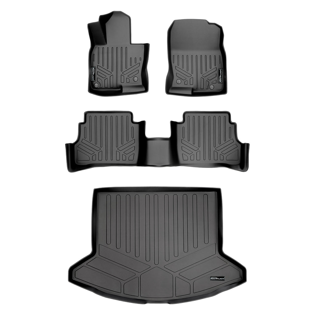 SMARTLINER Custom Fit All Weather Protection Black 2 Row Floor Liners & Cargo Liner behind the 2nd Row Seats Compatible With 2017-2021 Mazda CX-5 (SA0301/B0301/D0301)