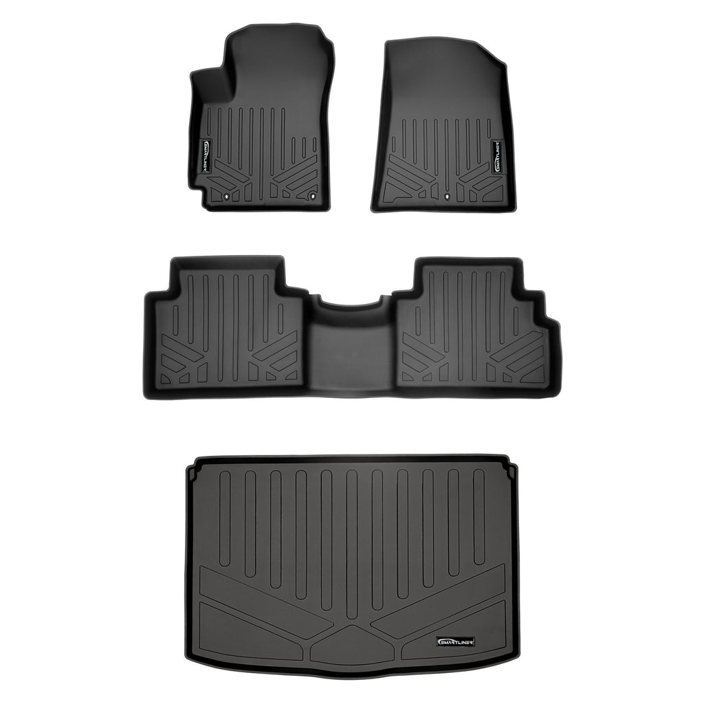 SMARTLINER Custom Fit Floor Mats 2 Rows and Cargo Liner Set Black Compatible With 2020-2022 Kia Soul Cargo Deck in Lower Position (SA0461/B0461/D0461)