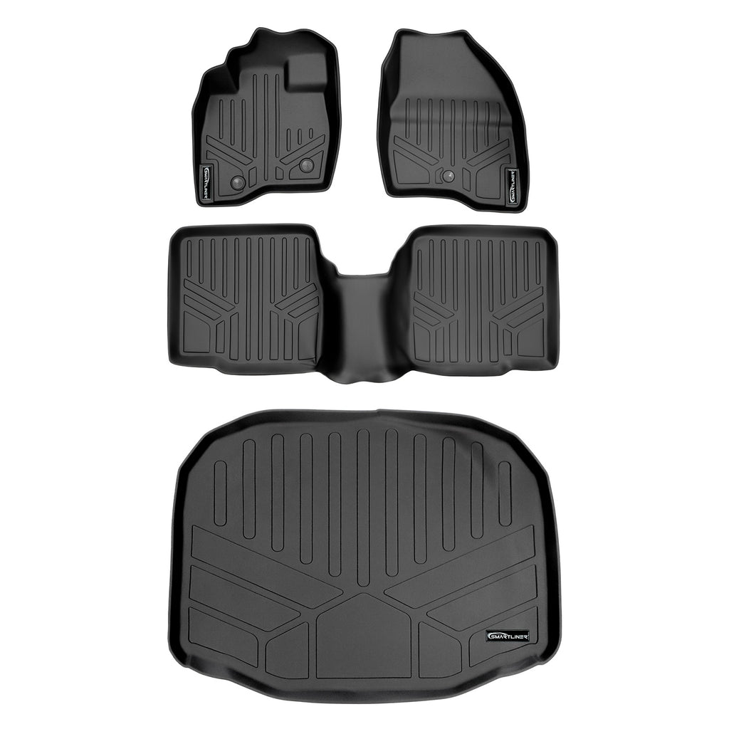 SMARTLINER Floor Mats 2 Rows and Cargo Liner Behind 3rd Row Set Black Compatible With 2011-2014 Explorer without 2nd Row Center Console (SA0082/B0082/E0082)