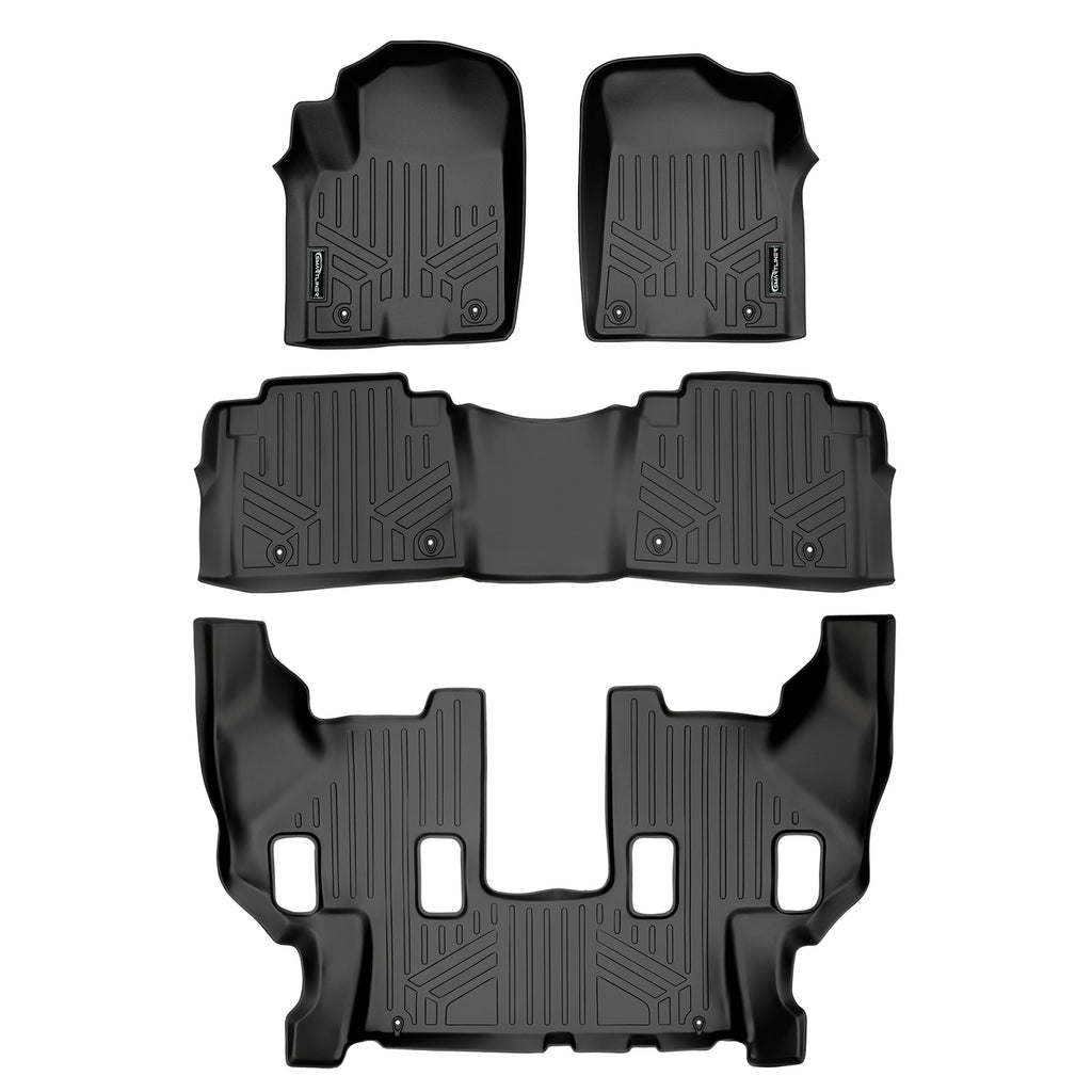 SMARTLINER Custom Fit Floor Mats 3 Row Liner Set Black Compatible With 2017-2018 Armada / 2011-2013 Infiniti QX56 / 2014-2018 QX80 (SA0242/B0242/C0242)